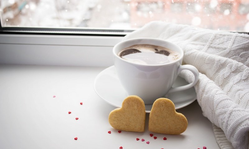 Обои кофе, чашка, сердечки, печенье, coffee, cup, hearts, cookies разрешение 2880x1800 Загрузить