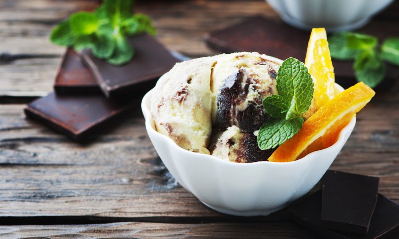 Обои мята, мороженое, шоколад, карамель, манго, дольки апельсина, mint, ice cream, chocolate, caramel, mango, orange wedges разрешение 4288x2848 Загрузить