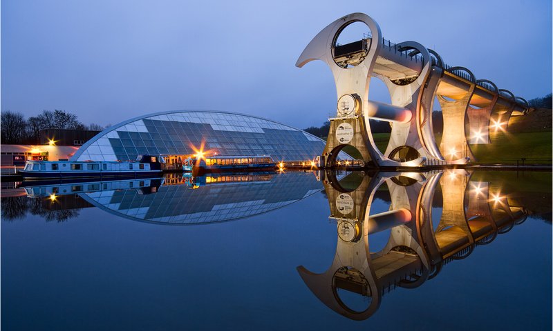 Обои отражение, шотландия, фолкеркское колесо, reflection, scotland, falkirk wheel разрешение 2500x1667 Загрузить