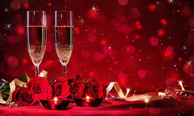 Обои цветы, сердечки, свечи, шампанское, фон, день святого валентина, розы, боке, огонь, красные, ленточки, бокалы, flowers, hearts, candles, champagne, background, valentine's day, roses, bokeh, fire, red, ribbons, glasses разрешение 1920x1200 Загрузить