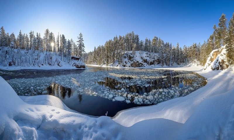 Обои река, скалы, снег, природа, лес, зима, river, rocks, snow, nature, forest, winter разрешение 2048x1127 Загрузить