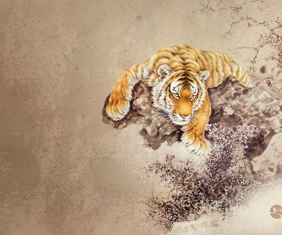 Обои тигр, рисунок, животные, tiger, figure, animals разрешение 1920x1200 Загрузить