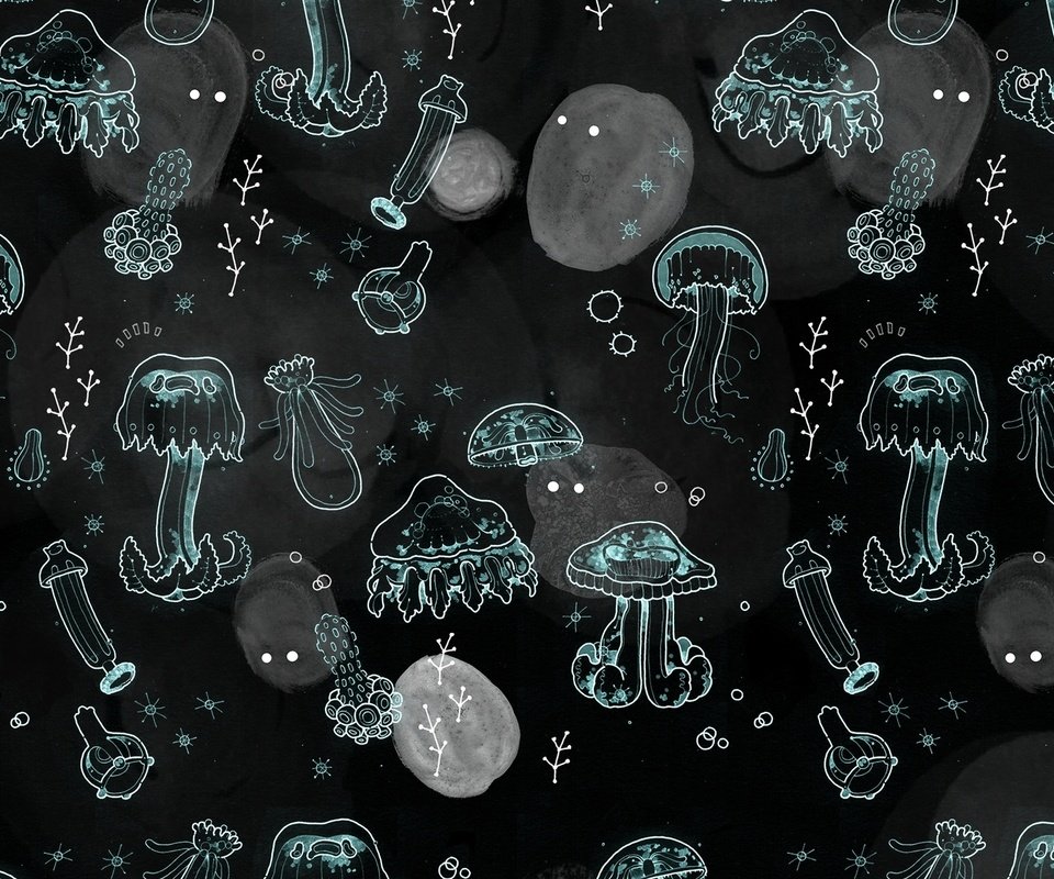 Обои текстура, черный фон, медузы, texture, black background, jellyfish разрешение 1920x1200 Загрузить