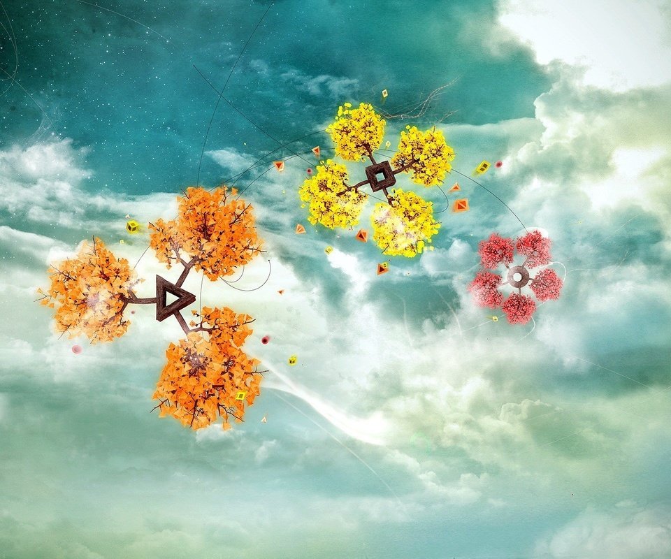 Обои небо, цветы, облака, фантазии, the sky, flowers, clouds, fantasy разрешение 1920x1200 Загрузить
