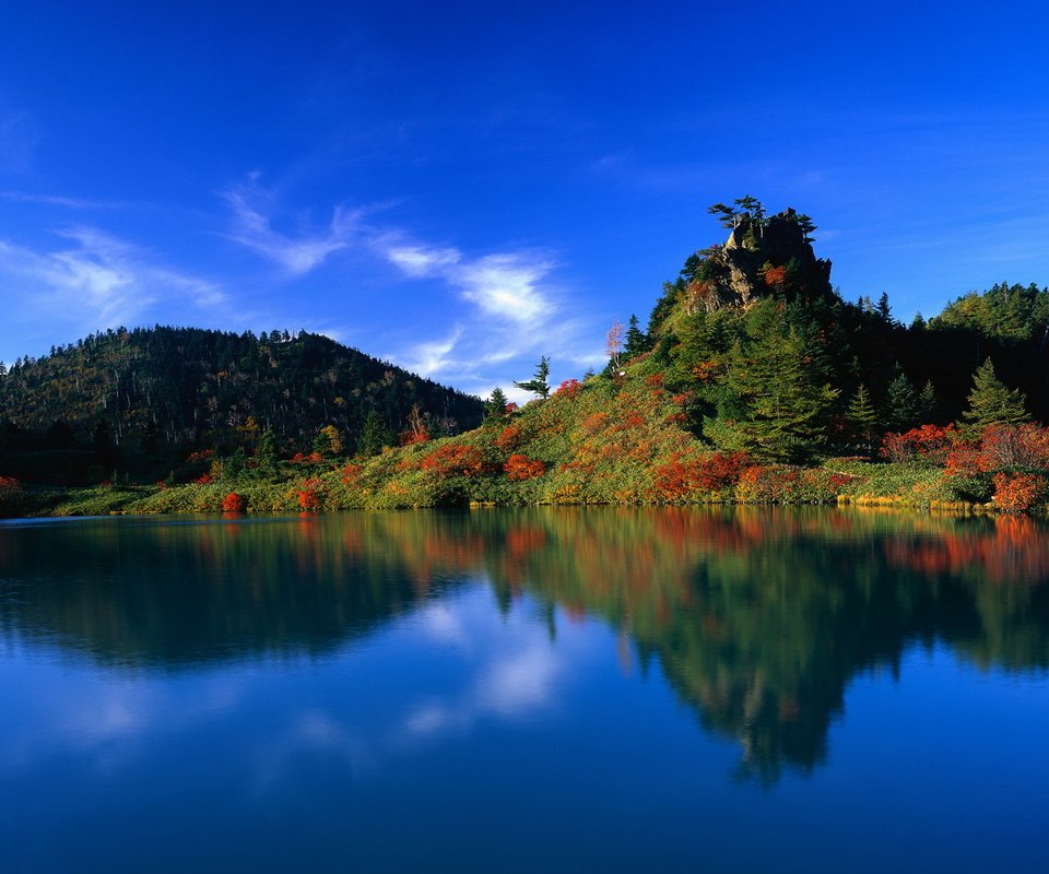 Обои вода, озеро, лес, отражение, япония, water, lake, forest, reflection, japan разрешение 1920x1200 Загрузить