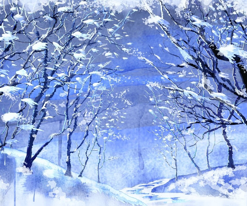 Обои рисунок, деревья, снег, зима, figure, trees, snow, winter разрешение 1920x1200 Загрузить