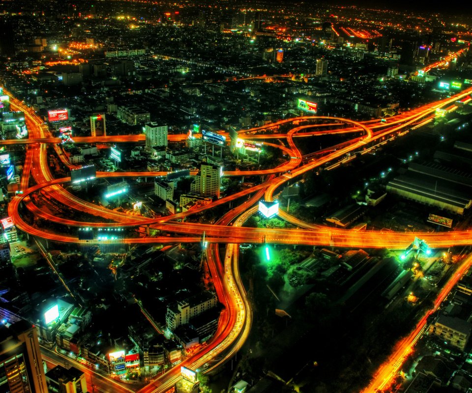 Обои дорога, огни, вид, ночной город, развязка, road, lights, view, night city, interchange разрешение 2560x1600 Загрузить