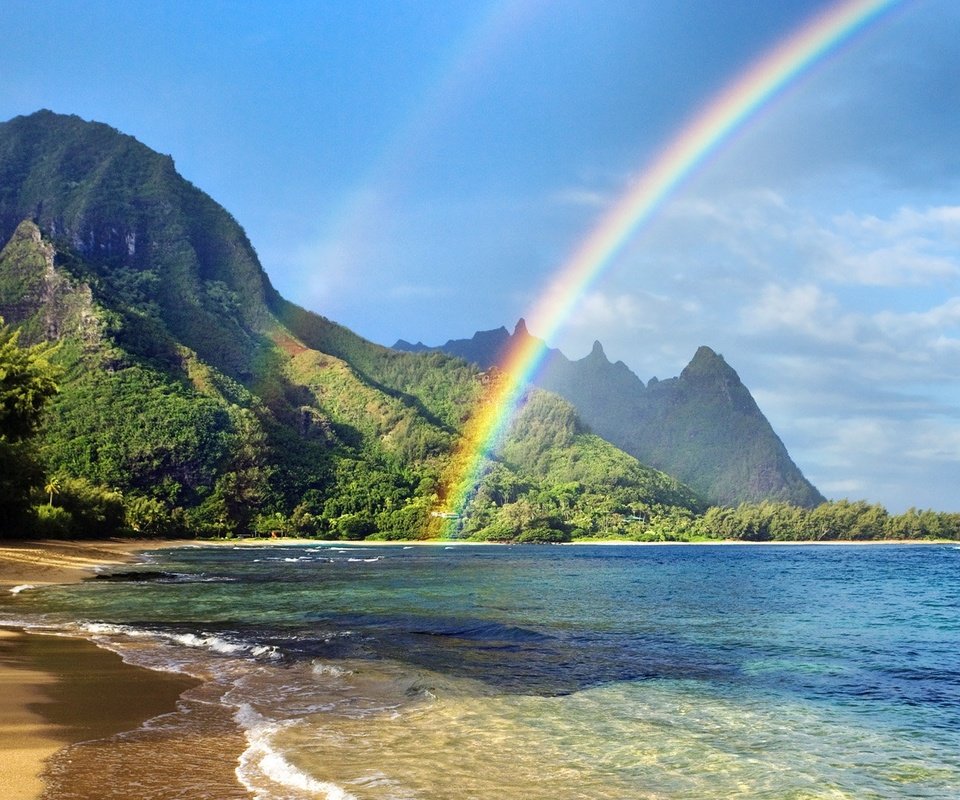 Обои пляж, радуга, тропики, beach, rainbow, tropics разрешение 1920x1080 Загрузить