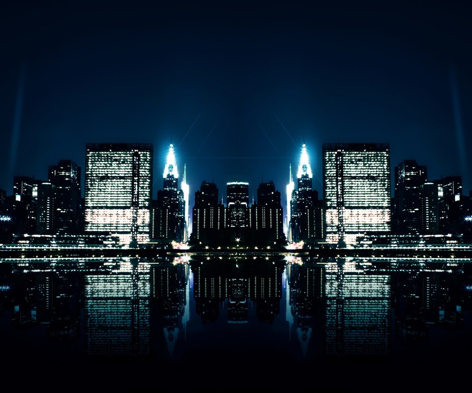 Обои отражение, города, ночного, зеркальное, reflection, city, night, mirror разрешение 2560x1600 Загрузить