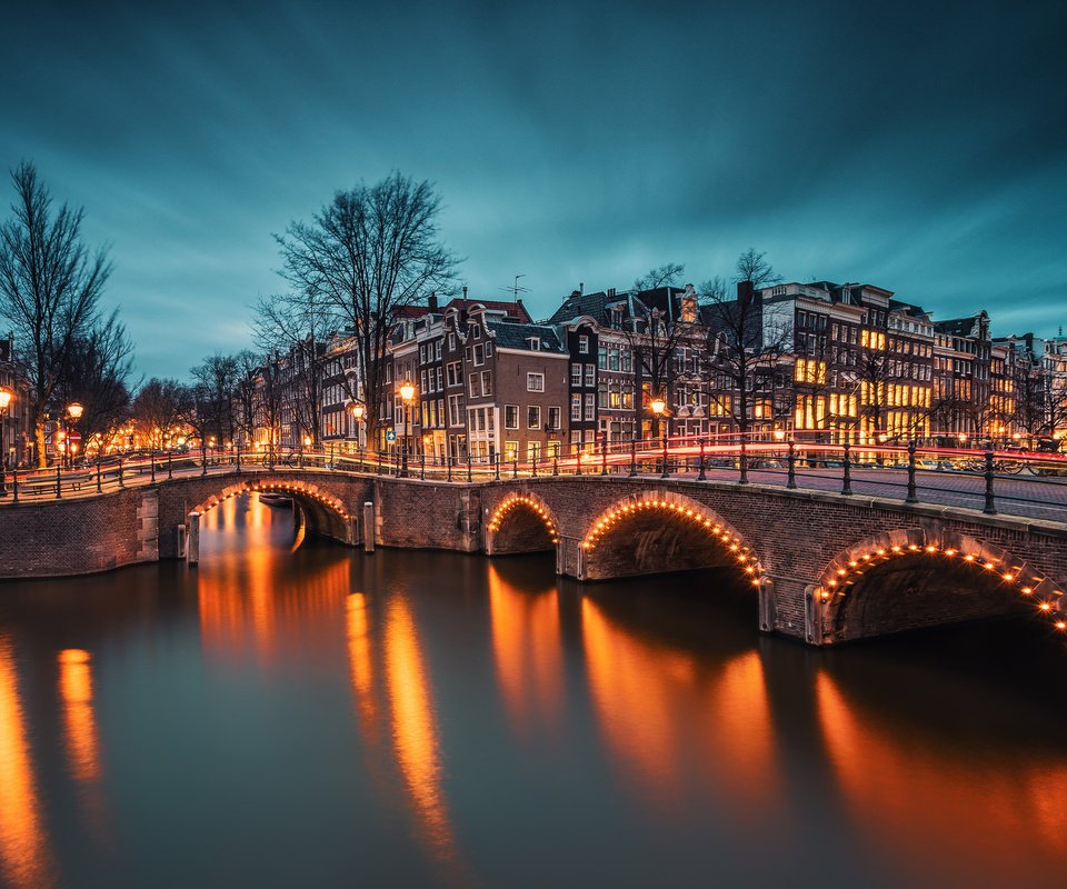 Обои вечер, река, мост, нидерланды, амстердам, the evening, river, bridge, netherlands, amsterdam разрешение 2048x1365 Загрузить