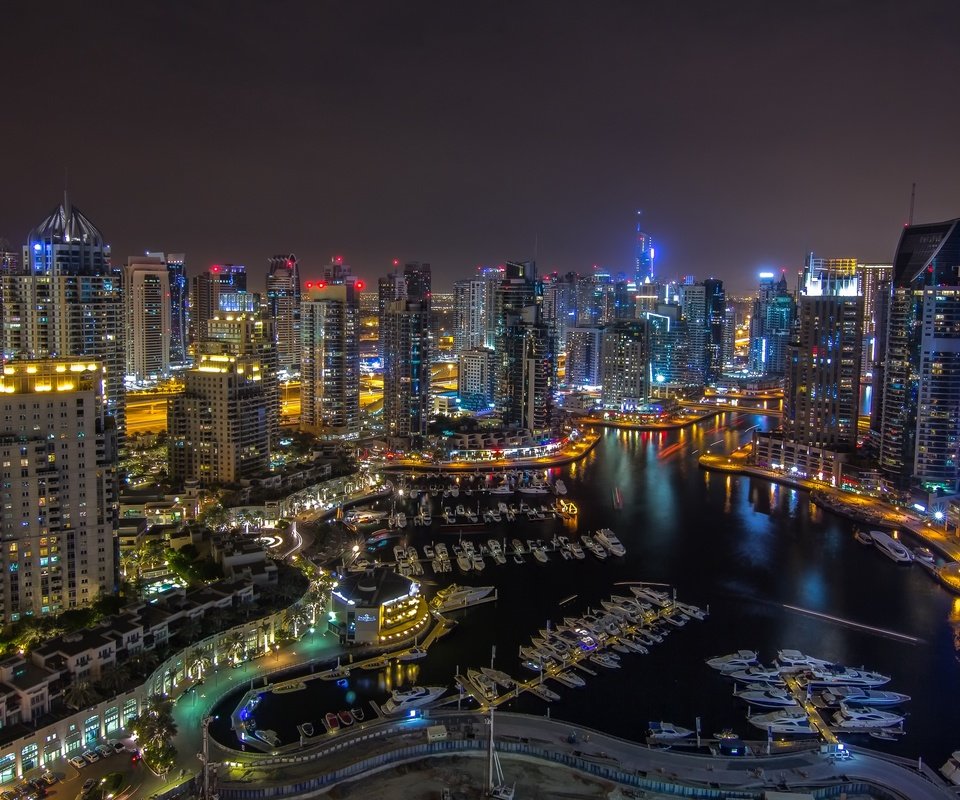 Обои панорама, ночной город, дубаи, дубай, оаэ, panorama, night city, dubai, uae разрешение 2880x1702 Загрузить