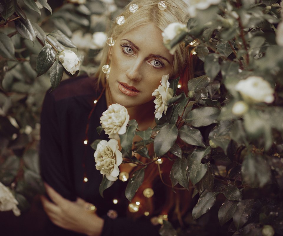 Обои глаза, цветы, девушка, фон, лето, волосы, лицо, eyes, flowers, girl, background, summer, hair, face разрешение 2048x1365 Загрузить