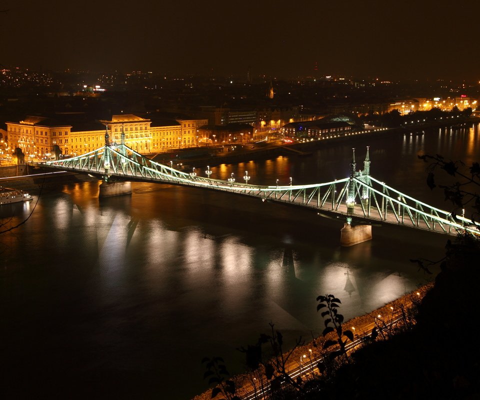 Обои ночь, огни, река, венгрия, будапешт, дунай, мост свободы, night, lights, river, hungary, budapest, the danube, liberty bridge разрешение 3861x2574 Загрузить