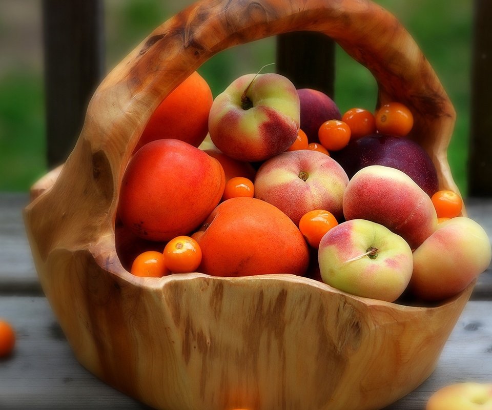 Обои корзина, персики, абрикосы, basket, peaches, apricots разрешение 1920x1200 Загрузить