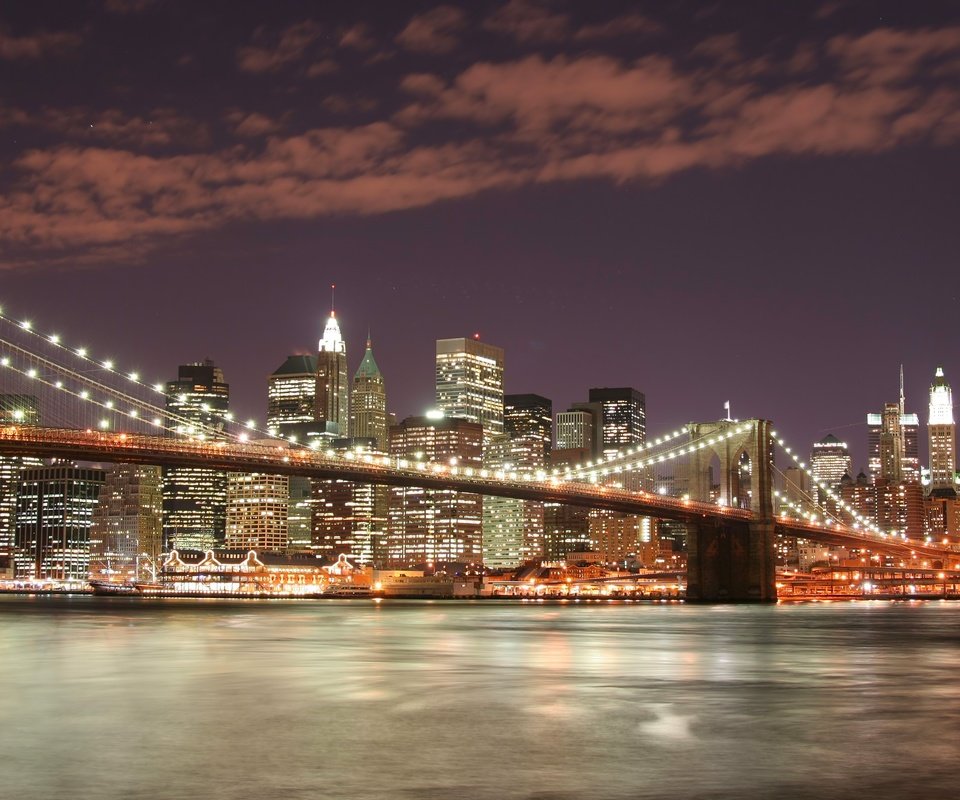 Обои ночь, огни, мост, нью-йорк, бруклинский мост, night, lights, bridge, new york, brooklyn bridge разрешение 3456x2304 Загрузить