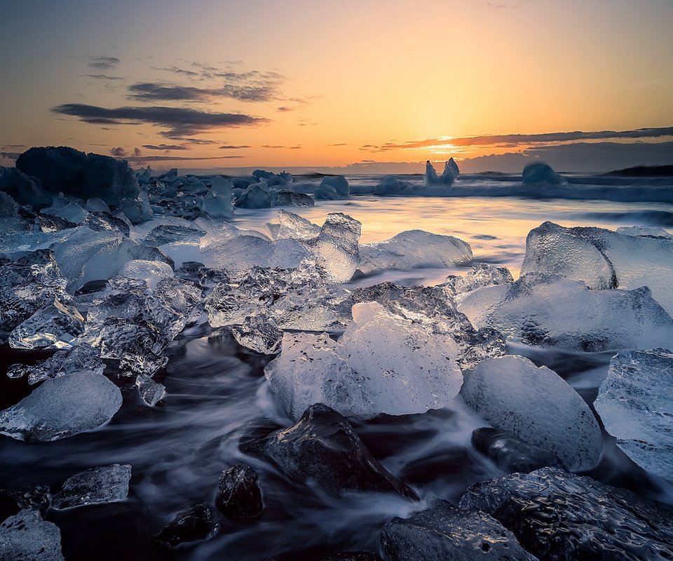 Обои закат, море, лёд, sunset, sea, ice разрешение 2383x1591 Загрузить