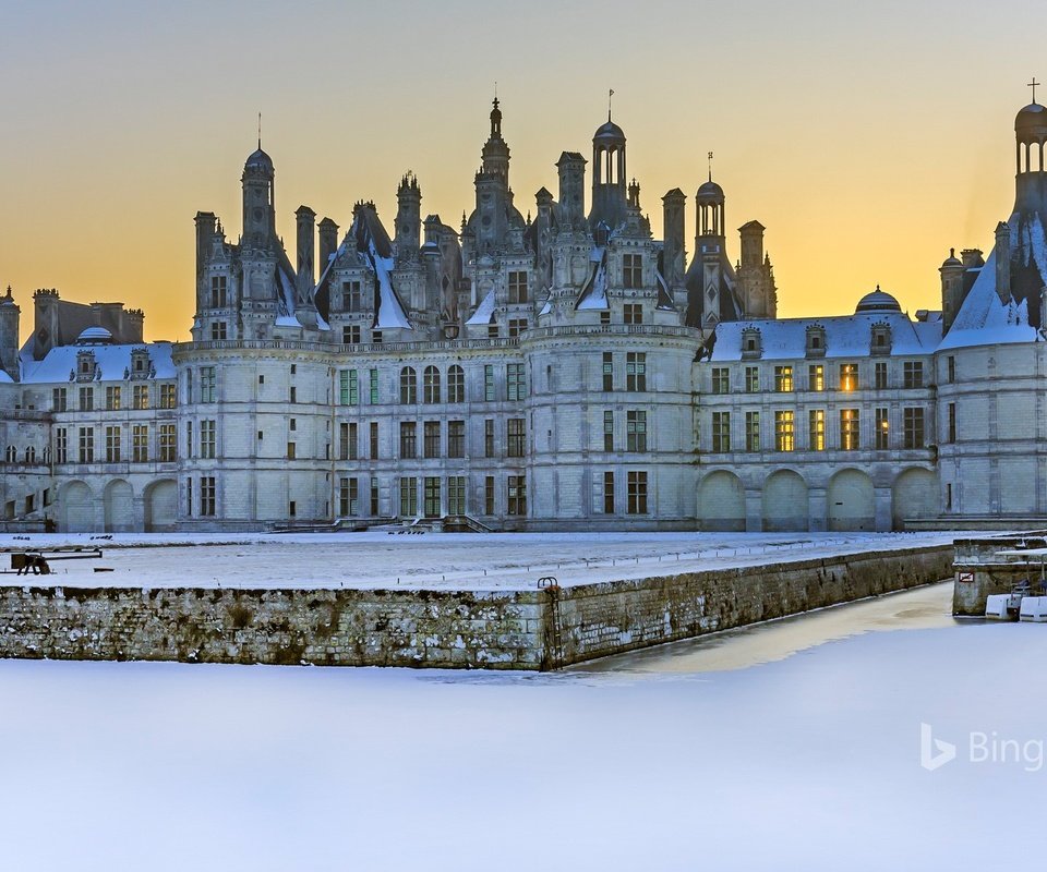 Обои зима, замок, франция, bing, chateau de chambord, шато, шамбор, winter, castle, france, chateau, chambord разрешение 1920x1200 Загрузить
