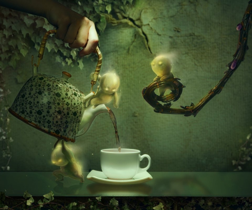 Обои рука, 3д, листья, плющ, ветки, графика, человечки, чашка, чаепитие, чайник, hand, 3d, leaves, ivy, branches, graphics, men, cup, the tea party, kettle разрешение 2048x1636 Загрузить