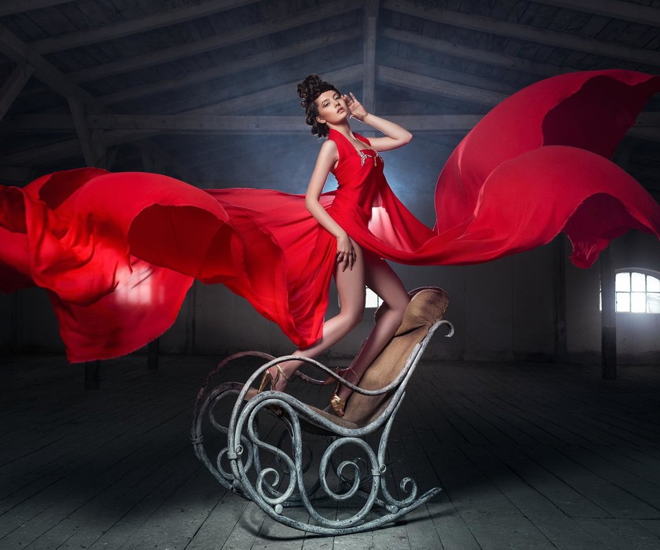 Обои девушка, модель, красное платье, даниэль илинка, teo dora, кресло-качалка, girl, model, red dress, daniel ilinca, rocking chair разрешение 2048x1365 Загрузить