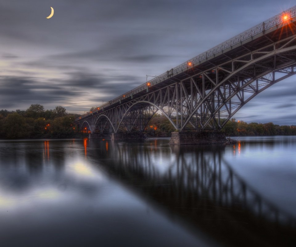 Обои река, мост, луна, river, bridge, the moon разрешение 3840x2160 Загрузить