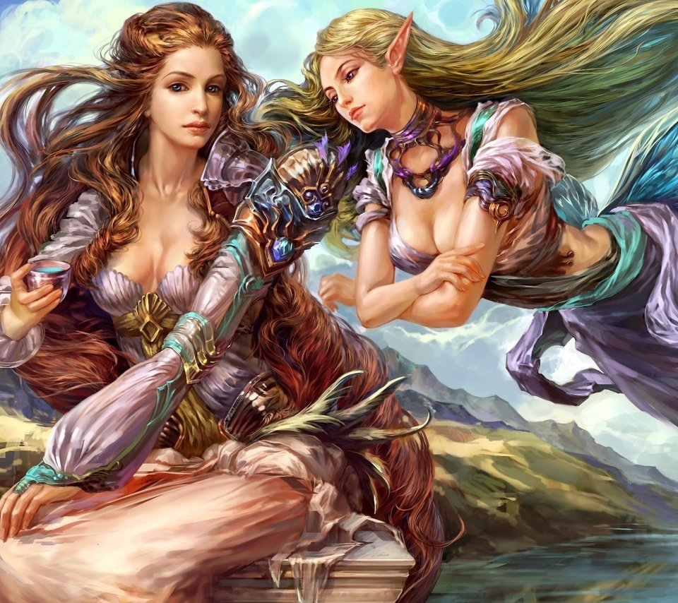 Обои рисунок, горы, девушки, фея, наряд, figure, mountains, girls, fairy, outfit разрешение 2000x1600 Загрузить