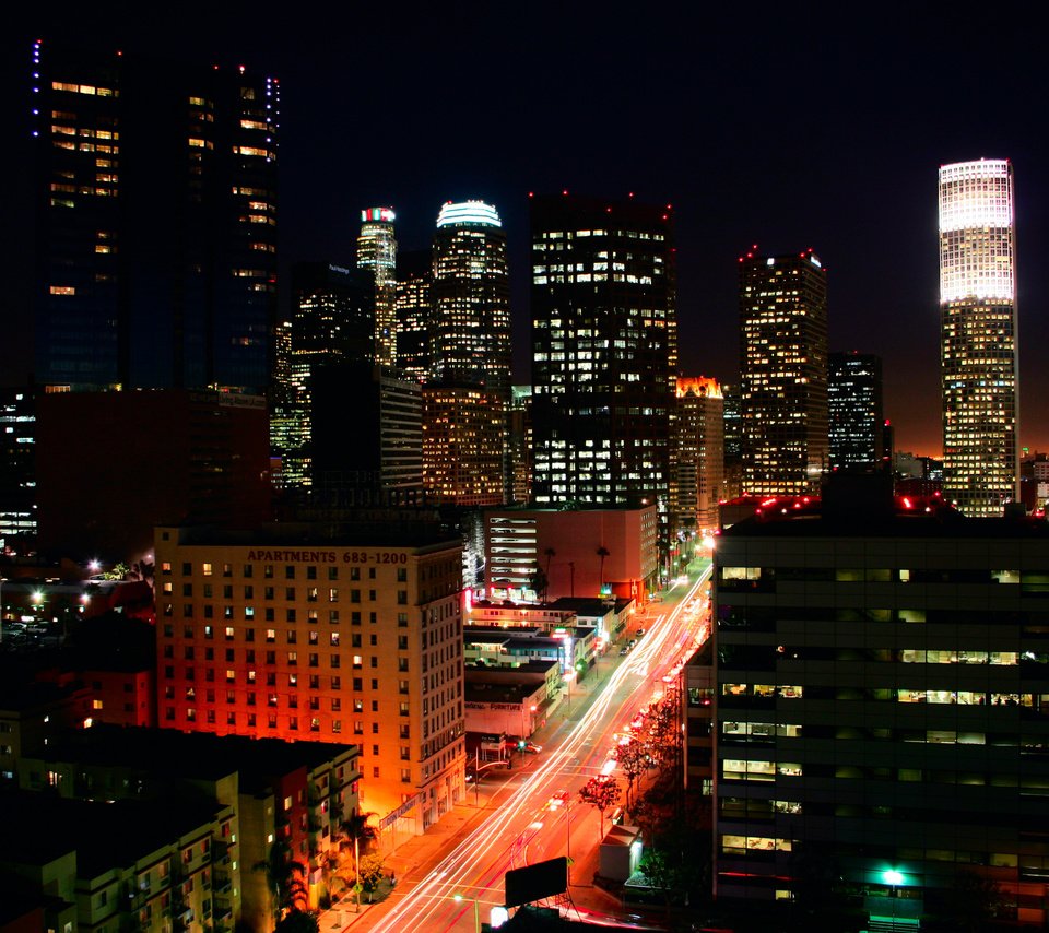 Обои ночь, огни, здания, лос-анджелес, лос анджелес, night, lights, building, los angeles разрешение 3456x2304 Загрузить