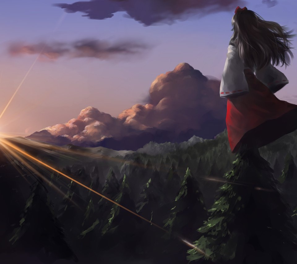 Обои лес, закат, тучи, девушка, гора, forest, sunset, clouds, girl, mountain разрешение 3000x1600 Загрузить