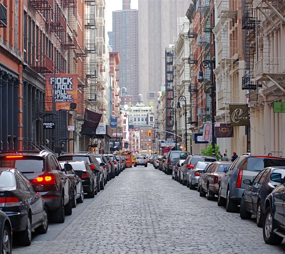 Обои улица, машины, здания, mercer street, soho, new york city, street, machine, building разрешение 1920x1200 Загрузить