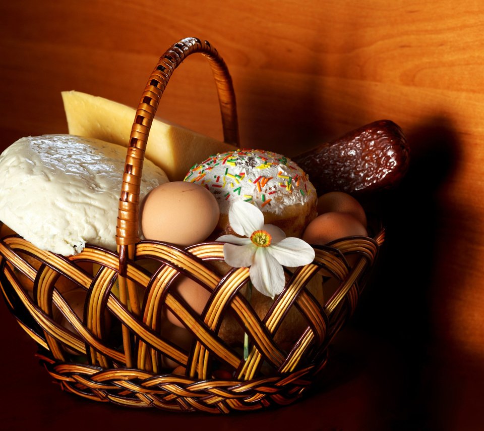 Обои цветы, корзина, пасха, кулич, flowers, basket, easter, cake разрешение 3964x2684 Загрузить