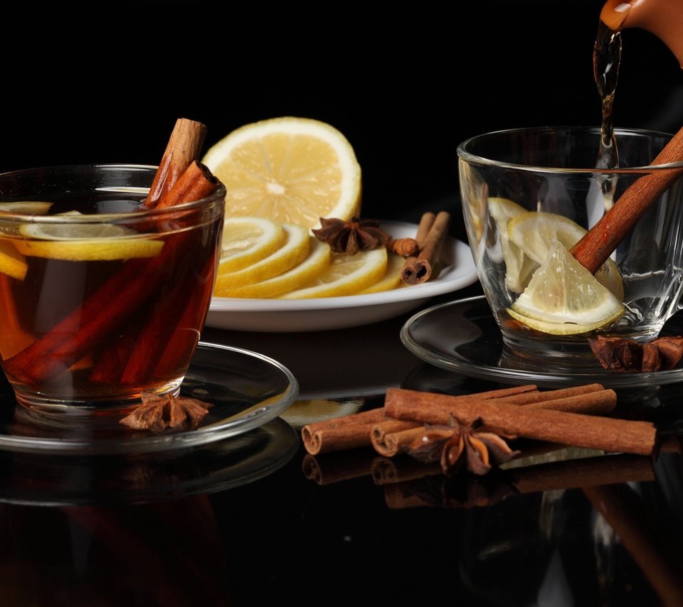 Обои корица, лимон, чай, чайник, чашки, cinnamon, lemon, tea, kettle, cup разрешение 2560x1706 Загрузить