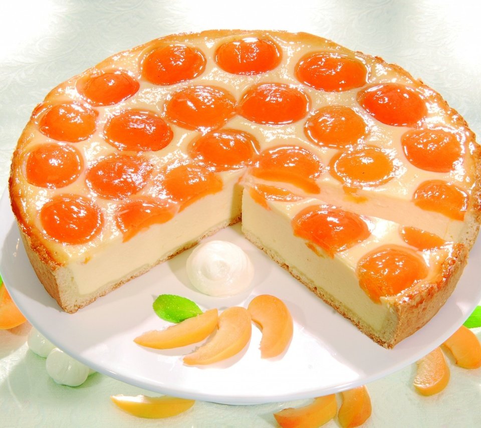 Обои выпечка, торт, пирог, чизкейк абрикосовый, cakes, cake, pie, cheesecake apricot разрешение 1920x1200 Загрузить