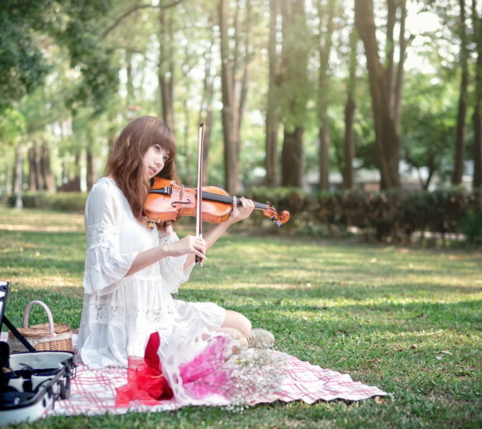 Обои девушка, скрипка, музыка, азиатка, girl, violin, music, asian разрешение 1920x1200 Загрузить