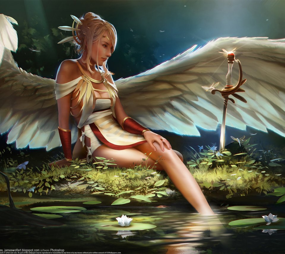 Обои арт, девушка, меч, фэнтези, ангел, art, girl, sword, fantasy, angel разрешение 1920x1200 Загрузить