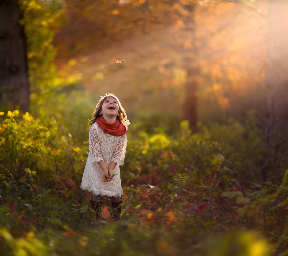 Обои лес, осень, девочка, лист, смех, forest, autumn, girl, sheet, laughter разрешение 2048x1455 Загрузить