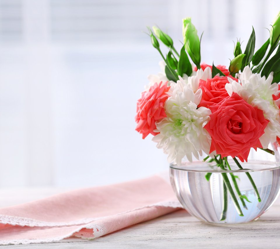 Обои цветы, бутоны, розы, лепестки, букет, хризантемы, flowers, buds, roses, petals, bouquet, chrysanthemum разрешение 5280x3840 Загрузить