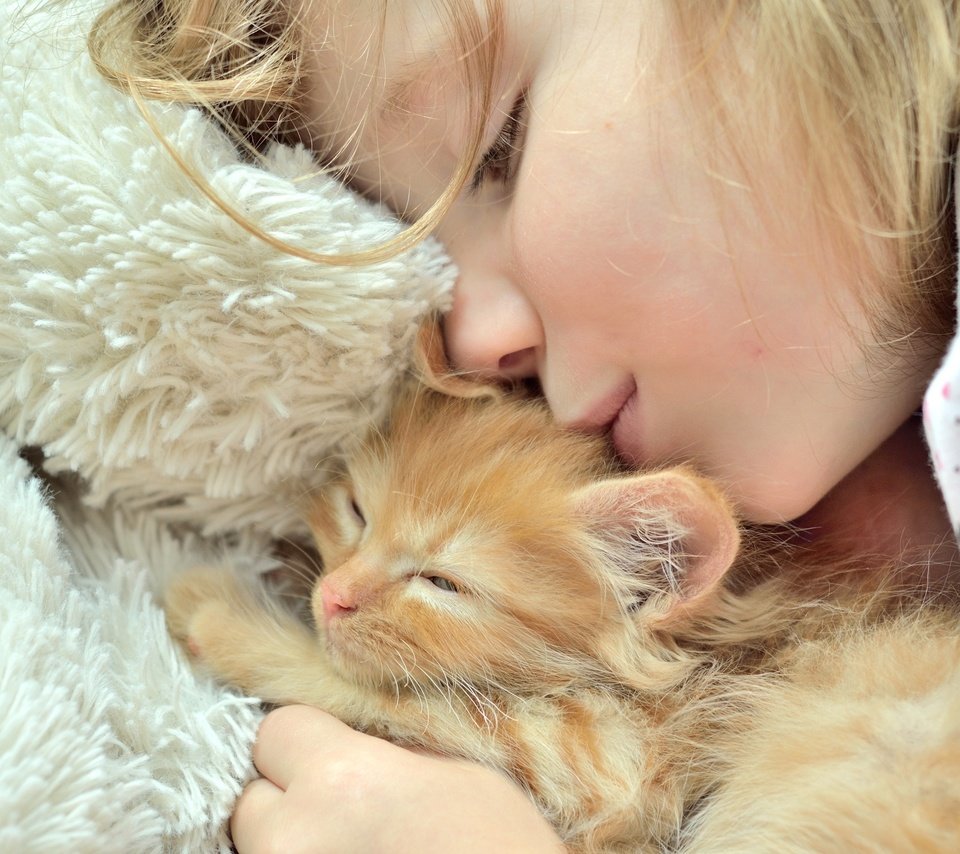 Обои котенок, девочка, любовь, забота, дружба, kitty, girl, love, care, friendship разрешение 2400x1590 Загрузить