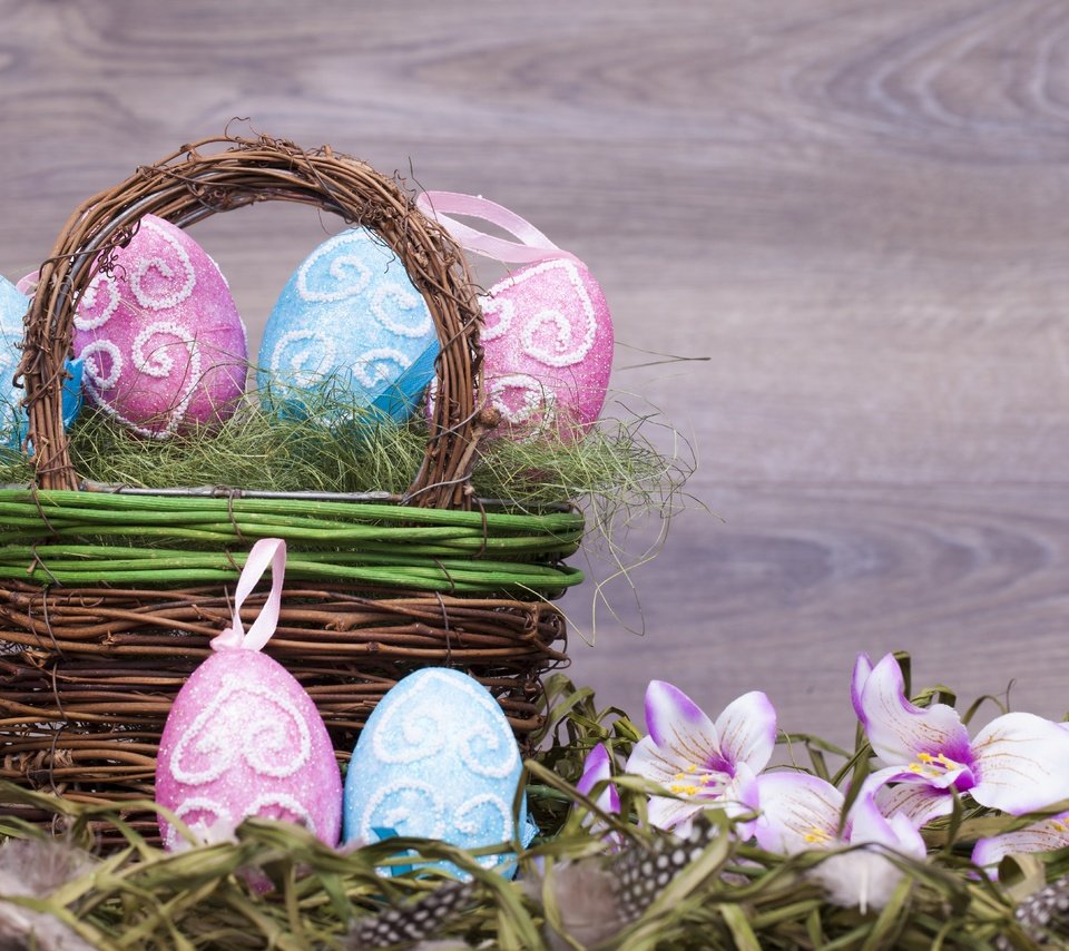 Обои цветы, пасха, корзинка, яйца крашеные, flowers, easter, basket, the painted eggs разрешение 7020x4680 Загрузить