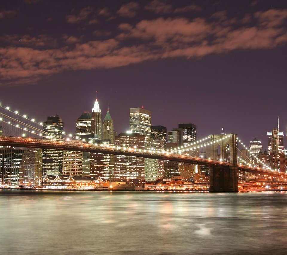 Обои ночь, огни, мост, нью-йорк, бруклинский мост, night, lights, bridge, new york, brooklyn bridge разрешение 3456x2304 Загрузить