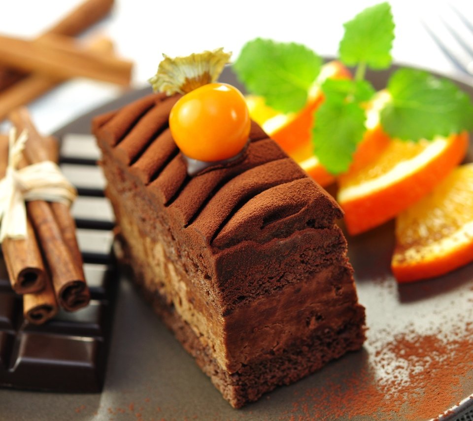 Обои мята, корица, апельсин, шоколад, физалис, пирожное, mint, cinnamon, orange, chocolate, physalis, cake разрешение 2891x1920 Загрузить