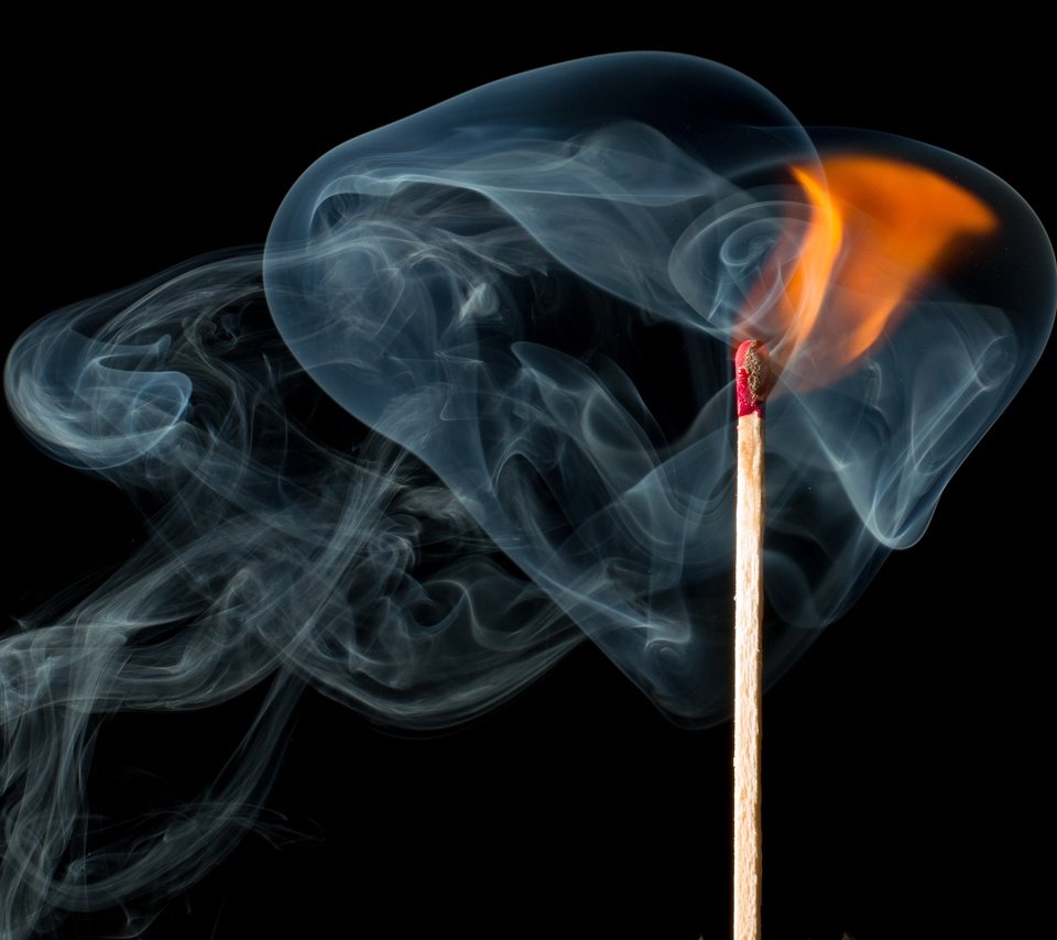 Обои пламя, огонь, дым, черный фон, спичка, flame, fire, smoke, black background, match разрешение 3914x2609 Загрузить