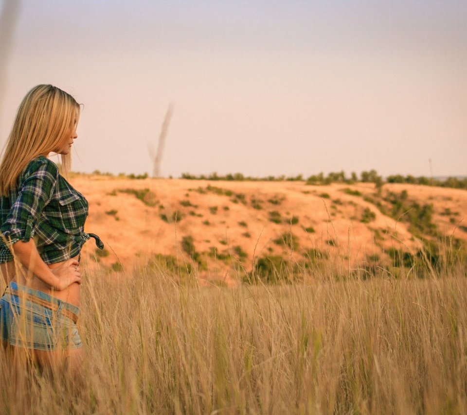 Обои трава, девушка, пейзаж, блондинка, поле, джинсовые шорты, grass, girl, landscape, blonde, field, denim shorts разрешение 2048x1365 Загрузить