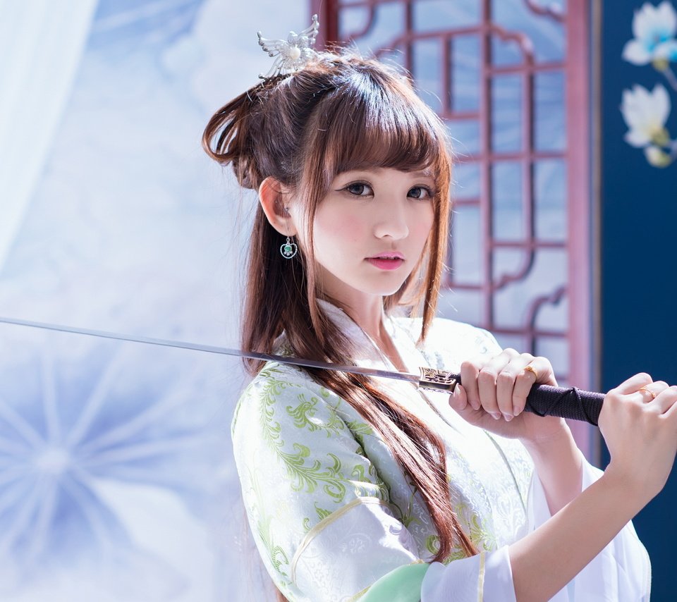 Обои девушка, меч, взгляд, лицо, самурай, кимоно, катана, girl, sword, look, face, samurai, kimono, katana разрешение 2560x1600 Загрузить
