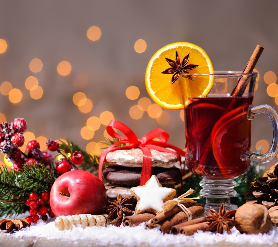 Обои бадьян, новый год, глинтвейн, орехи, напиток, корица, яблоки, апельсин, рождество, печенье, star anise, new year, mulled wine, nuts, drink, cinnamon, apples, orange, christmas, cookies разрешение 2880x1800 Загрузить