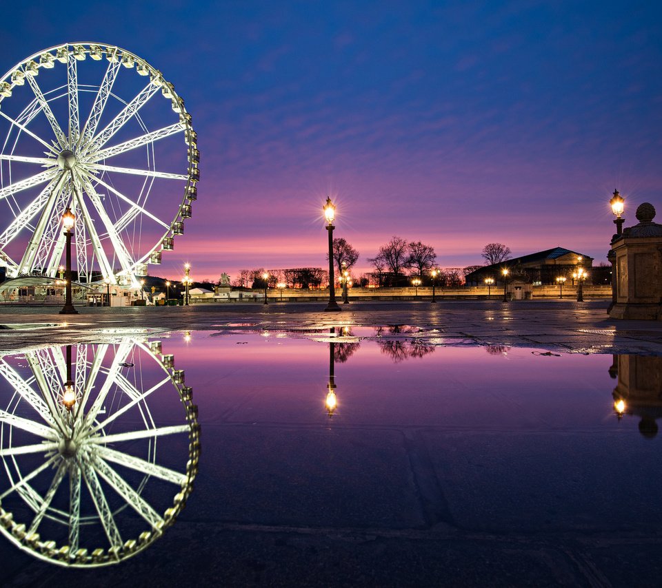 Обои вода, колесо обозрения, город, париж, франция, place de la concorde, fontaine des fleuves, water, ferris wheel, the city, paris, france разрешение 2048x1367 Загрузить