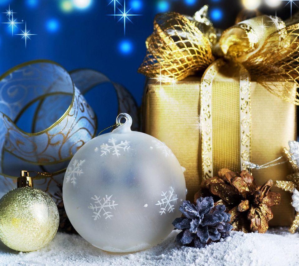 Обои новый год, подарки, шарики, праздник, рождество, шишки, бантик, new year, gifts, balls, holiday, christmas, bumps, bow разрешение 1920x1200 Загрузить