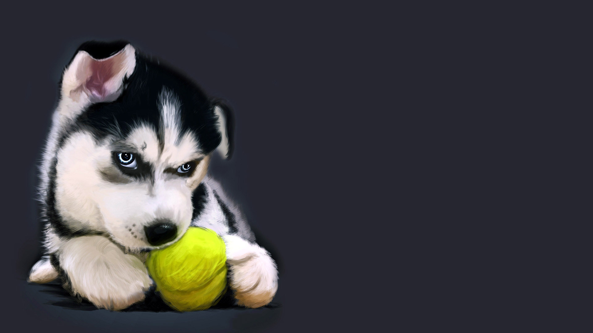 Обои рисунок, собака, щенок, хаски, мячик, figure, dog, puppy, husky, the ball разрешение 1920x1080 Загрузить