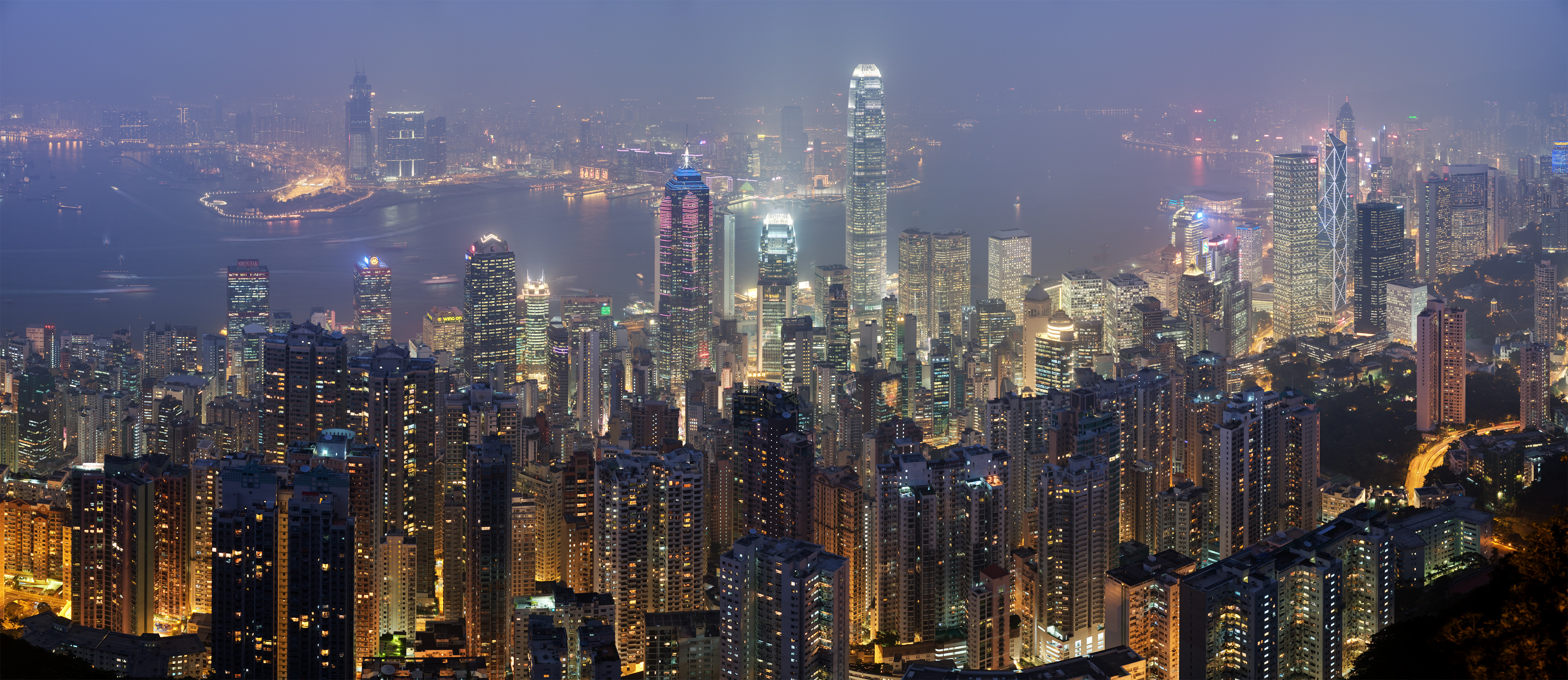 Обои пейзаж, небоскребы, гонконг, landscape, skyscrapers, hong kong разрешение 4250x1844 Загрузить