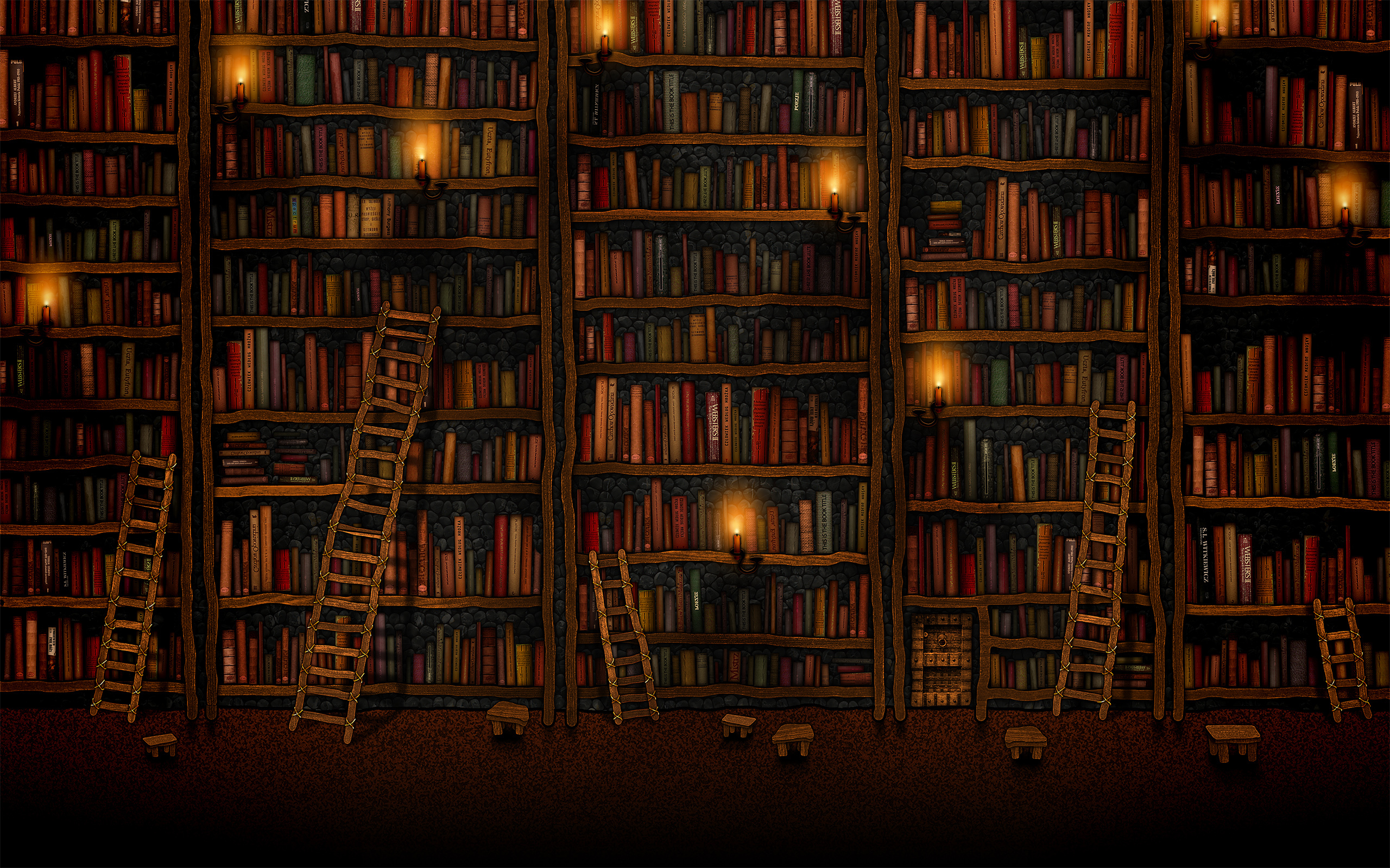 Обои библиотека, уют, книжные полки, лесенки, library, comfort, bookshelves, ladders разрешение 2560x1600 Загрузить