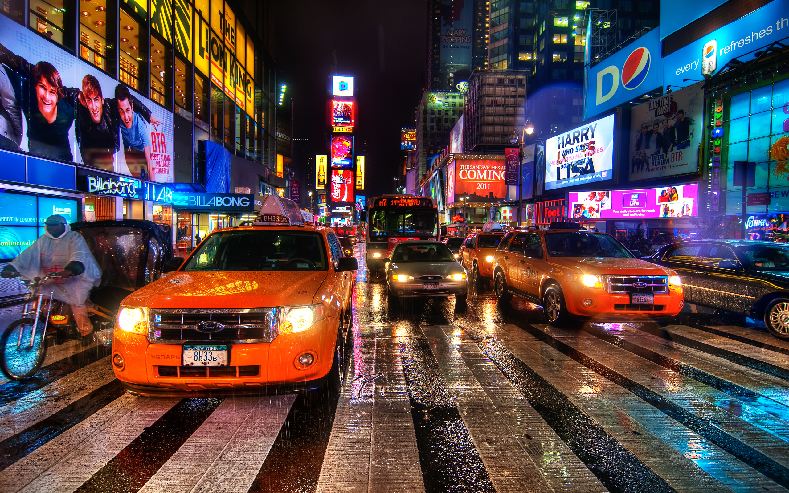 Обои ночь, улица, нью-йорк, такси, night, street, new york, taxi разрешение 2560x1600 Загрузить