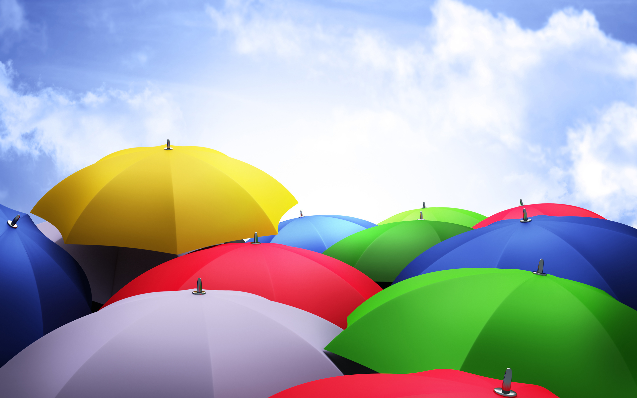Обои небо, облака, разноцветные, зонты, зонтики, the sky, clouds, colorful, umbrellas разрешение 2560x1600 Загрузить